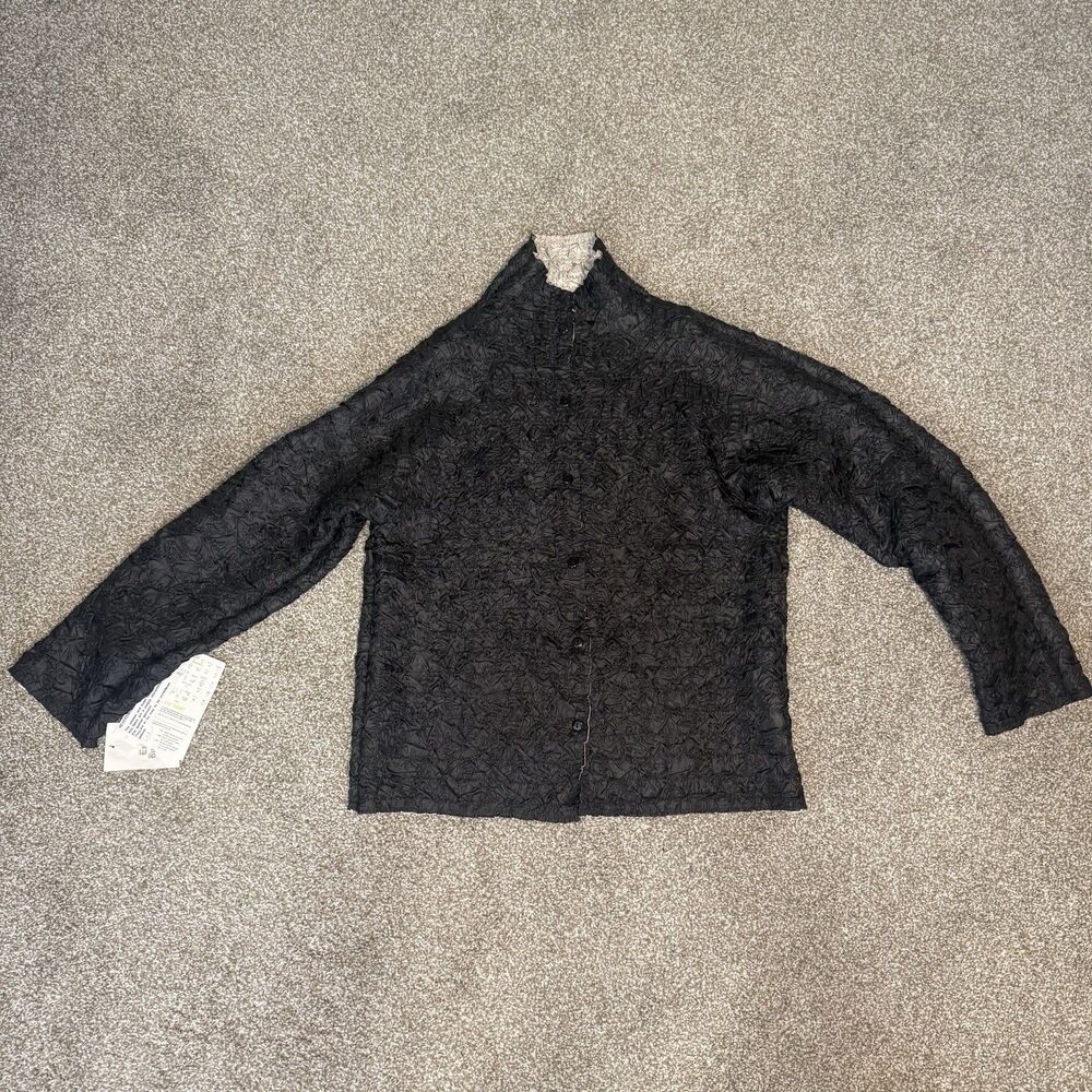 Dialogue Reversible Button Up Jacket Women's Large Black & Champagne Crinkle NWT